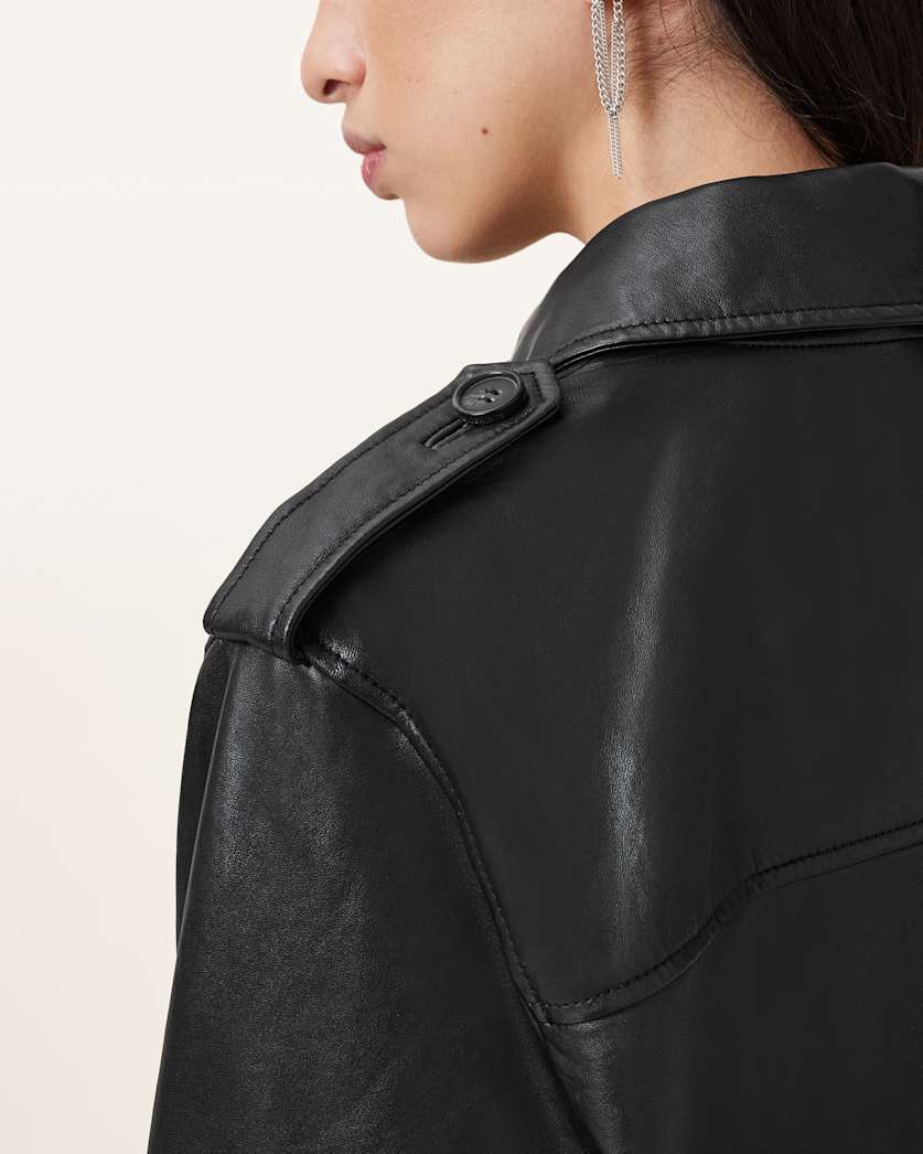 Hendry Cropped Leather Trench Coat Black | ALLSAINTS
